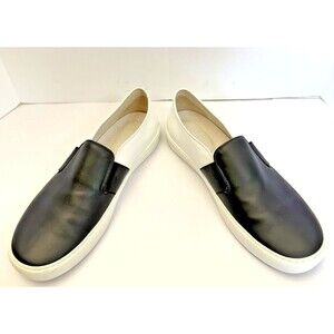 CHANEL Men's Black /White Leather Slip On Sneakers Sz 43/10
